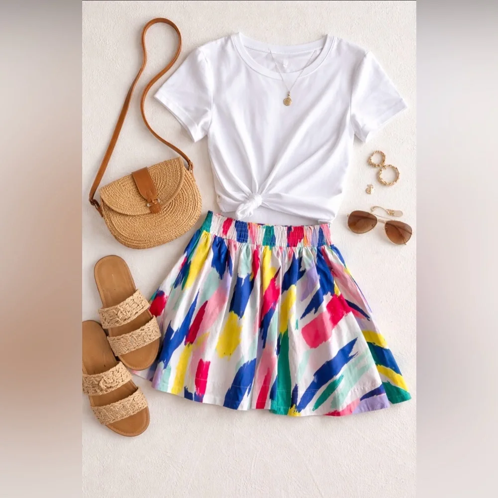 Kate Spade Skirt The Rules XL Multicolor Brushstroke A-Line Skirt Elastic Waist - Picture 10 of 10